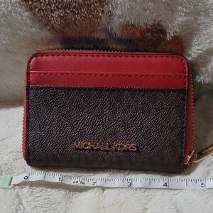 Michael Kors Red and Brown Compact Wallet
